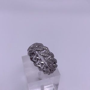 925 Sterling Silver Cuban Link Ring With Cubic Zirconia